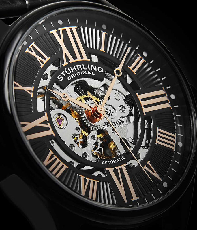 Atrium 3942 Automatic 42mm Skeleton Black/Leather | Black Dial