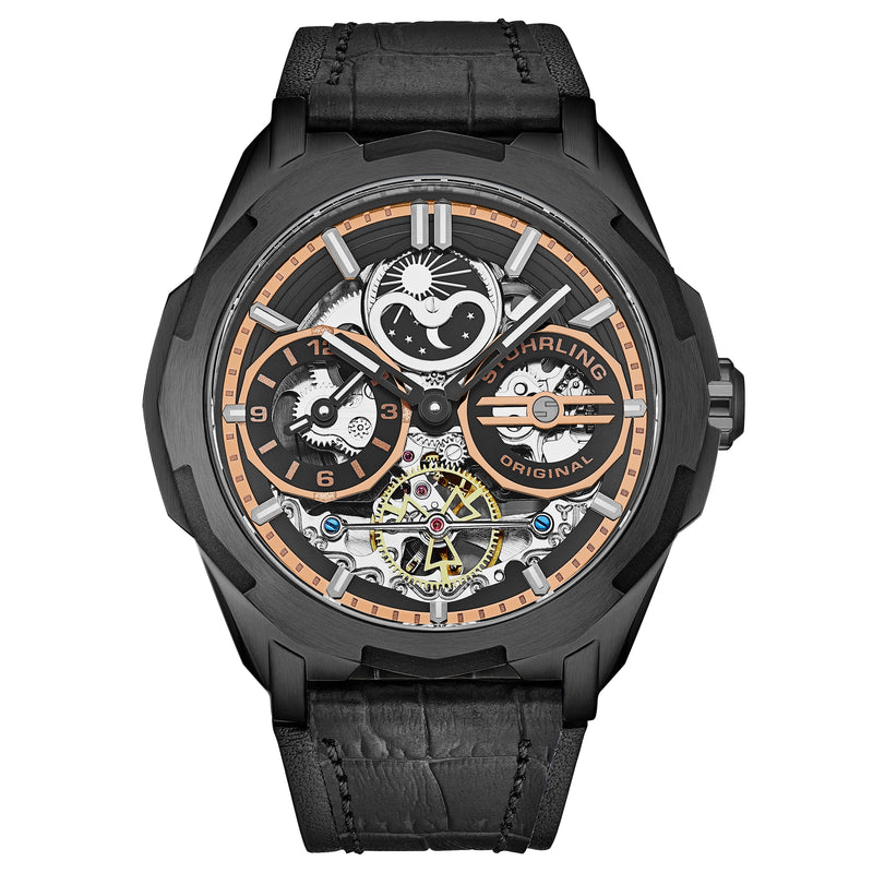 Dual Time Automatic Navigator 46mm Skeleton Black/Leather | Black Dial