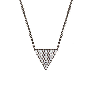 Elegant Confetti Women's 18K Black Gold Plated CZ Simulated Diamond Pave Triangle Pendant Necklace 18k Black Gold