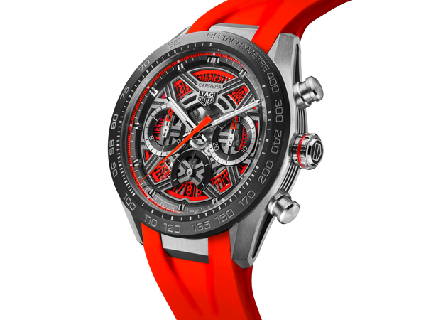 TAG HEUER CARRERA CHRONOGRAPH EXTREME SPORT 44MM, 100M, TITANIUM CASE, RED RUBBER BRACELET, SKELETON Red Skeleton Dial | Red Dial