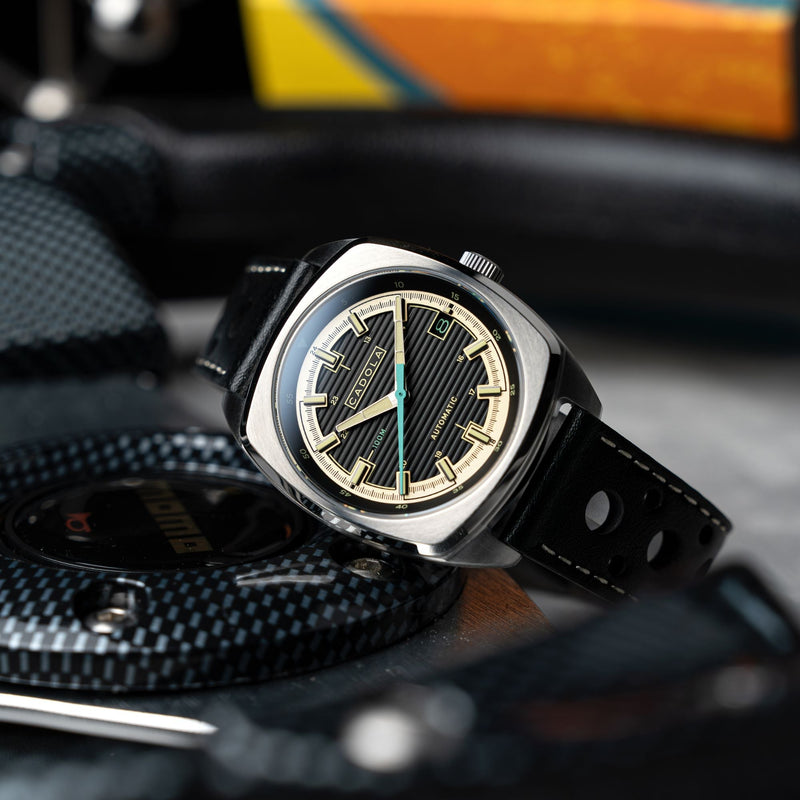 Buxton Automatic Black/ Black Leather | Black Dial