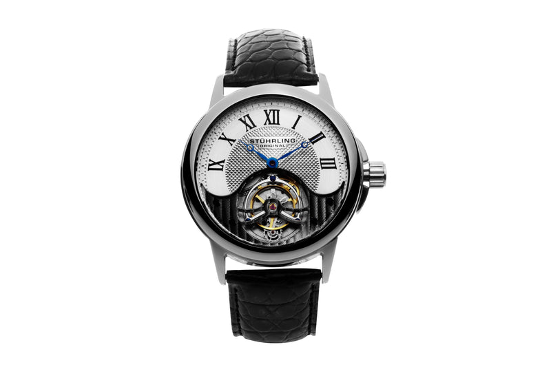 Tourbillon Silver case/Alligator strap/ Brass Dial | Silver Dial