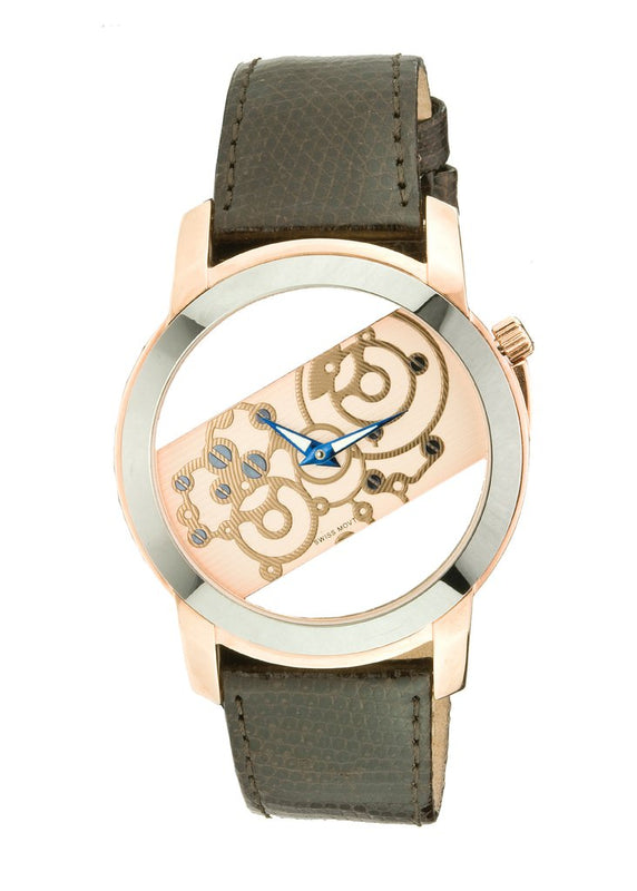 Men's Rosetone Swiss Quartz Tungsten & Stainless Steel See-Through Dial Watch rose tone/gold | Gold Dial