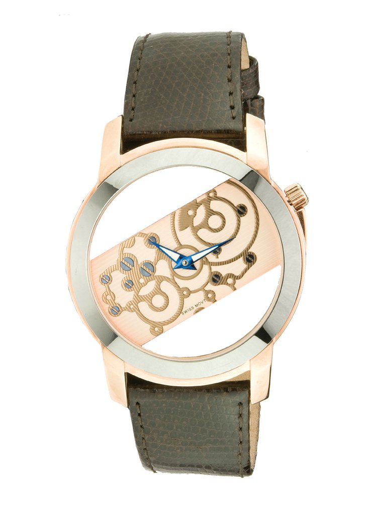 Men's Rosetone Swiss Quartz Tungsten & Stainless Steel See-Through Dial Watch rose tone/gold | Gold Dial