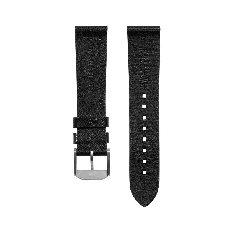 STRAP, 22mm, LEATHER, CROSS HATCH, BLACK, STEEL BUCKLE, XL ITALIAN LEATHER, CROSS HATCH