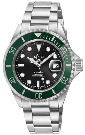 Liguria GV2 by Gevril Swiss Automatic, Black Dial, Green Bezel, SS Bracelet | Black Dial