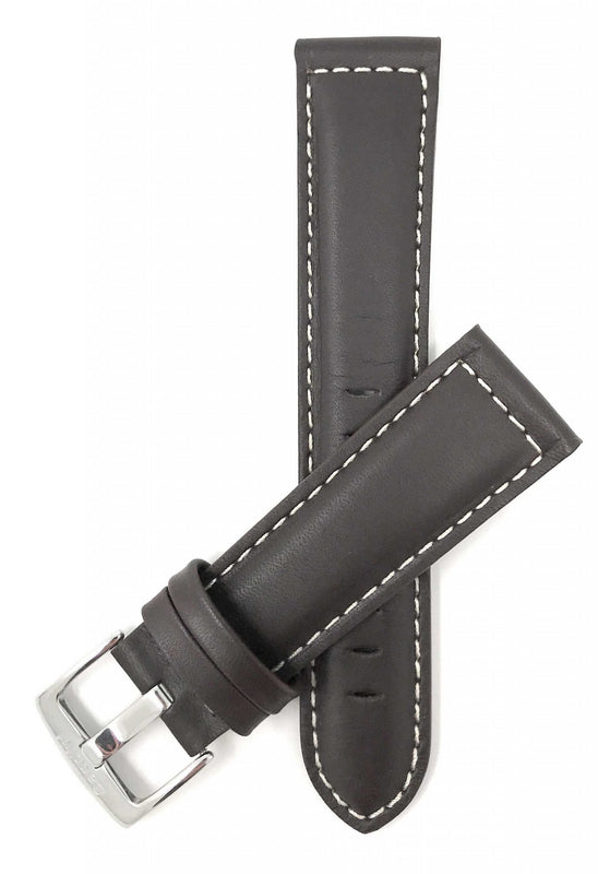 Bandini 26mm Extra long - Brown Italian Leather Watch Band - Classic - Padded - White Stitch 26mm Extra long / Brown / Silver Buckle |  Dial