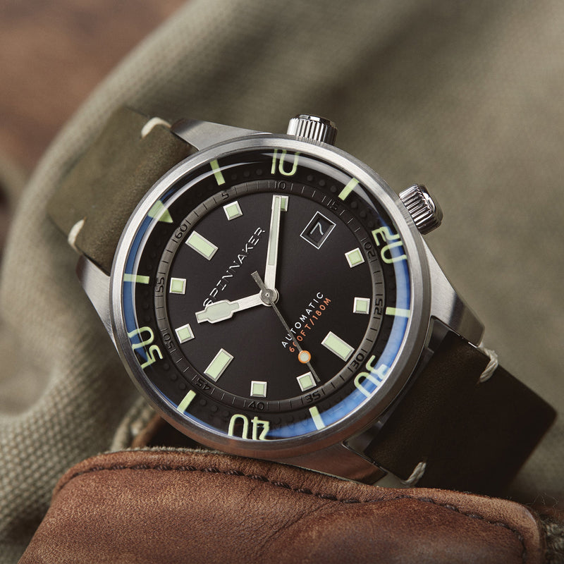 Bradner Black / Green / Leather | Black Dial