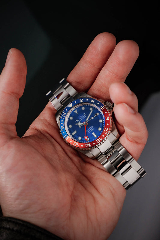 Deep Marine Explorer II Swiss Automatic Blue/Red Bezel| Blue Dial