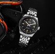 Skindiver Nautique Black with Khaki Brown Lum / Steel Bracelet | Black Dial