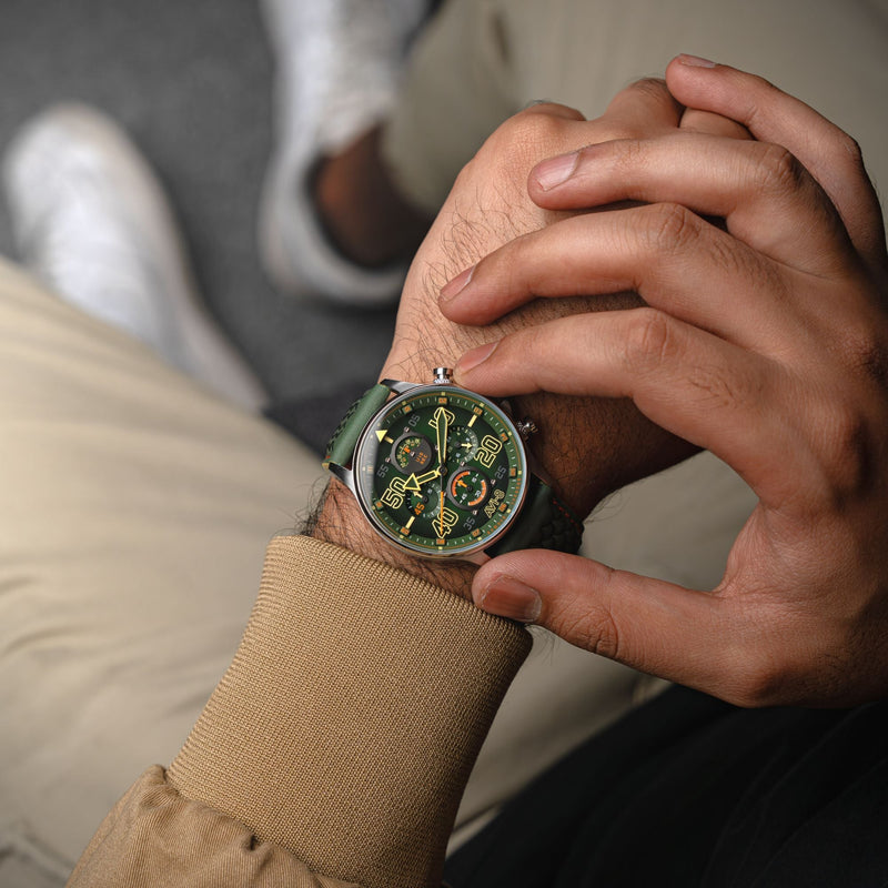 Coningham Chronograph Green / Leather | Green Dial