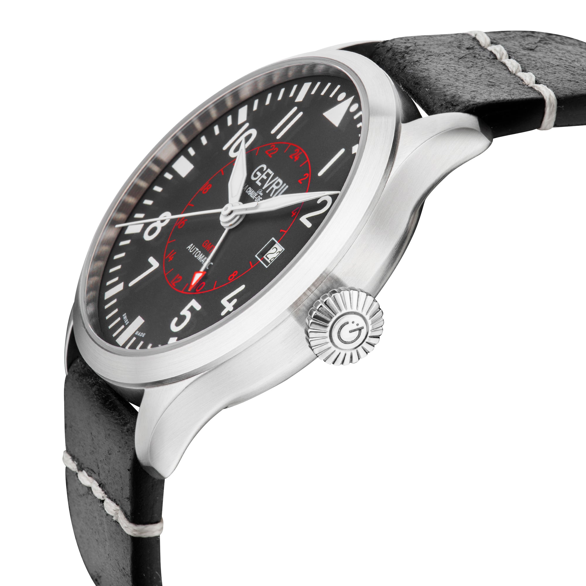 Vaughn Gevril Sellita SW330 GMT Swiss Made Pilot watch | Black Dial