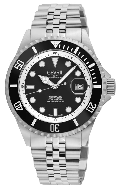 Wall Street Gevril Swiss Made SW200-1 Steel Rotating Black Ceramic Bezel , 316L case, Black Dial | Black Dial