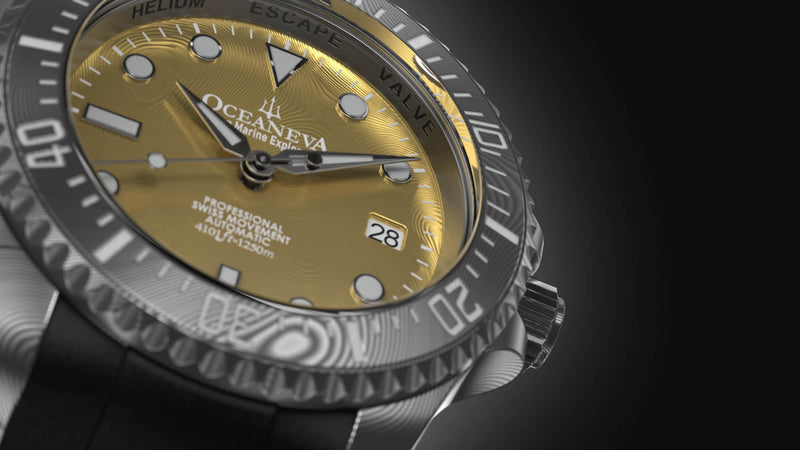 Damascus Swiss Automatic SW200 Deep Marine Explorer II Damascus/Yellow Gold Damascus Dial | Gold Dial