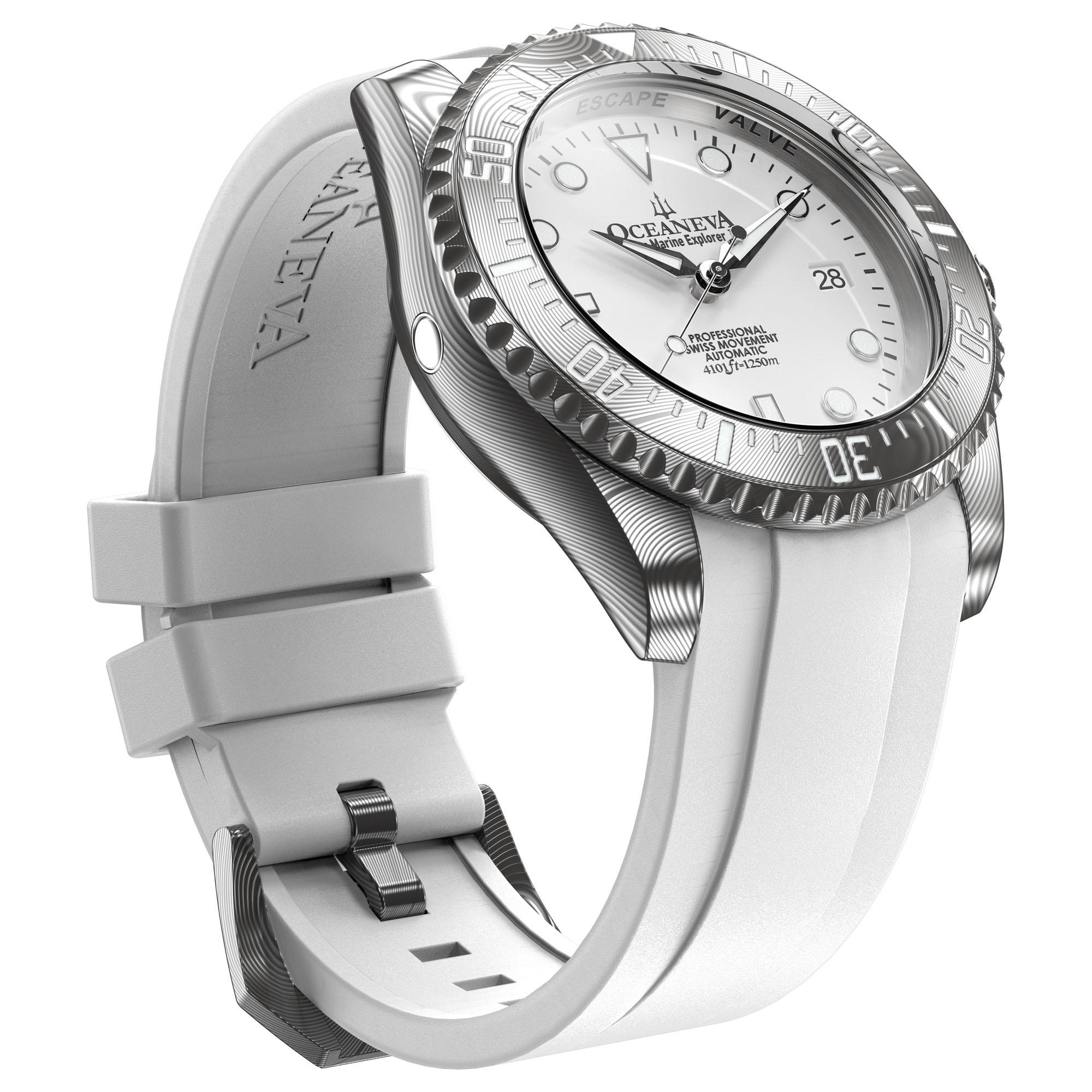 Oceaneva Damascus Swiss Automatic SW200 Deep Marine Explorer II (Damascus/White Dial)