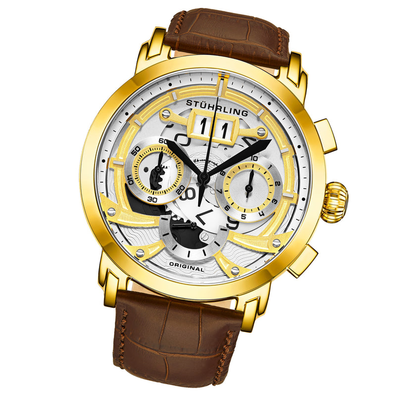 Monaco Brown/Leather/White Dial/Gold Case | White Dial