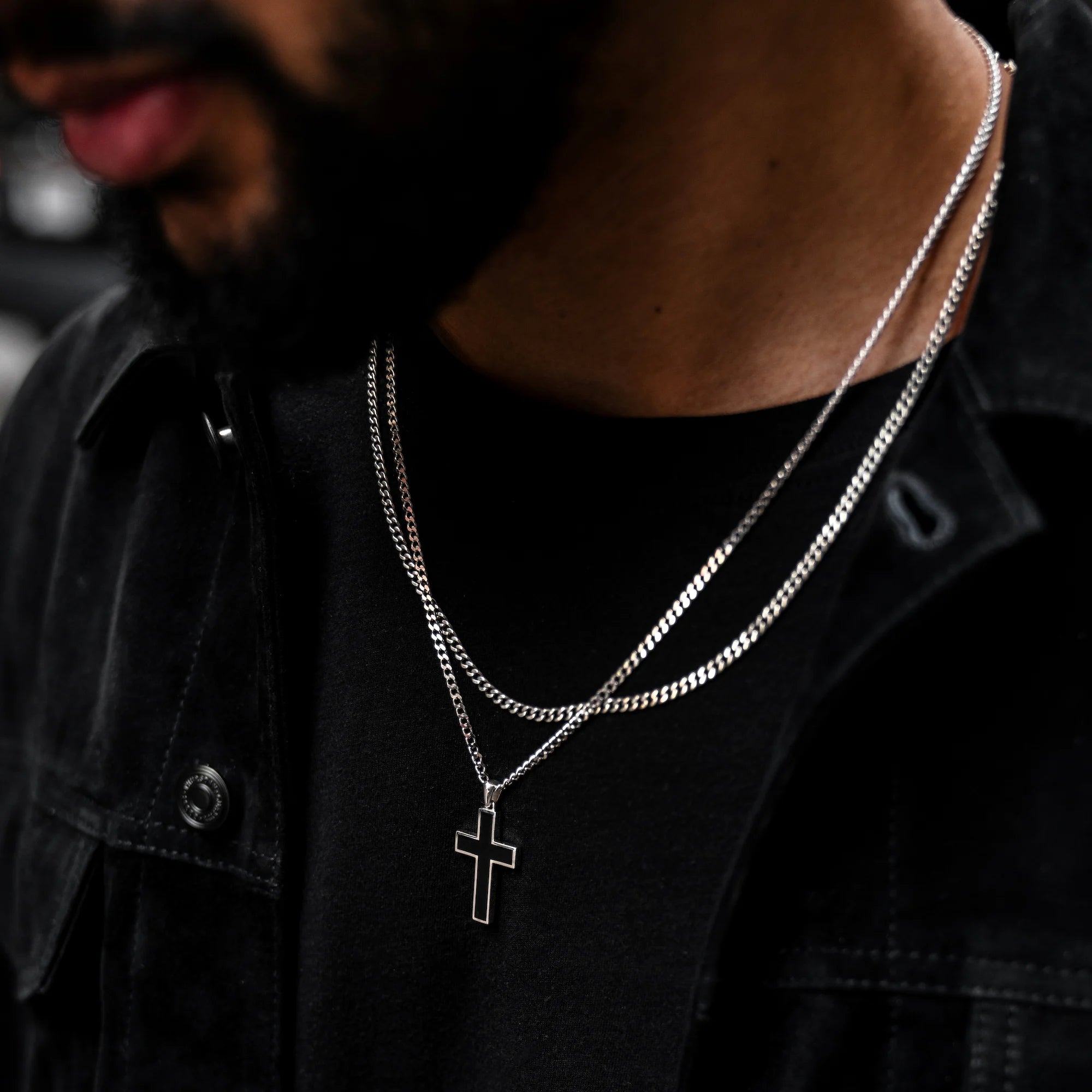 Stone Cross Pendant Black Onyx