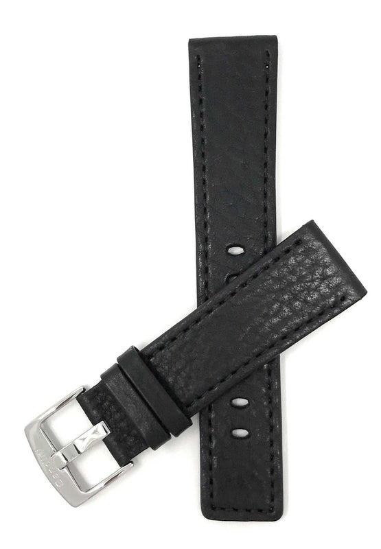 Bandini 22mm Black Italian Leather Watch Band - Classic, Semi-Padded 22mm / Black / Silver Buckle |  Dial