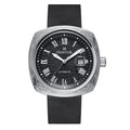 Davenport Engraved-Case Leather-Band Watch w/ Date Silver/Black | Black Dial