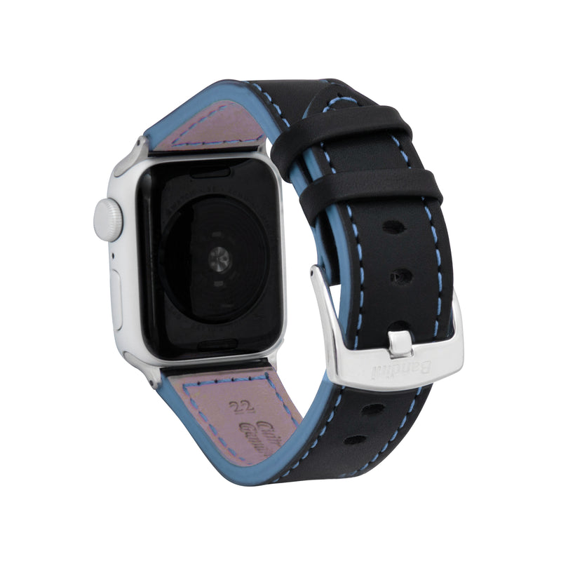 Thick Leather Two-Tone Racer Band for Apple Watch Series 8/7/6/5/4/3/2/1/SE Black & Blue (38mm | 40mm | 41mm) |  Dial