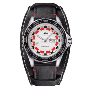 Ocean Star Worldtimer Silver / Black Leather Silver Dial