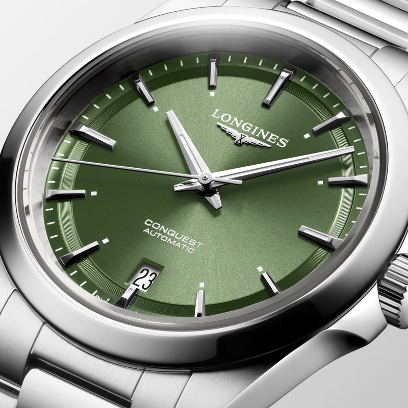 Conquest Silver/Green Sunray Green Dial