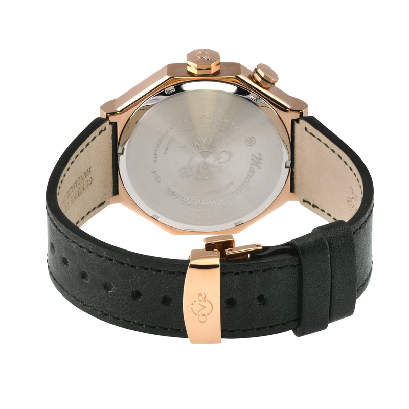Marchese GV2 Men's Marchese IPRG Case, Silver/RG Dial, Green Handmade Italian Leather Strap | Black Dial
