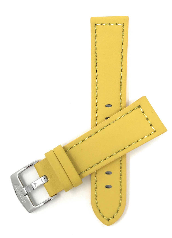 Bandini 28mm Yellow Italian Leather Watch Band - Racer - Padded 28mm / Yellow / Silver Buckle |  Dial