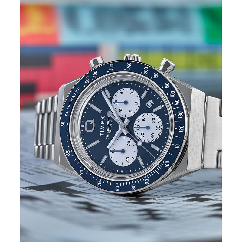 Q TIMEX Stainless Steel / Stainless Steel | Blue Dial