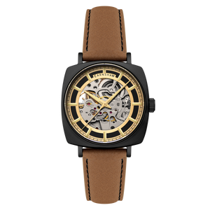 City Of London Moorgate Skeleton Automatic Gold / Genuine Leather Strap | Gold Dial