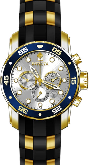 Pro Diver Chronograph Silver Dial / Two-Tone Black / Gold Silicone And Stainless Steel Strap Silver Dial