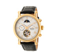 Winston Semi-Skeleton Leather-Band Watch Gold/White | White Dial