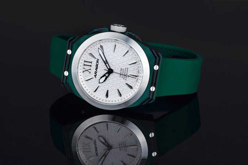 DF Carbon Fiber Automatic Sliver Dial, Green Case | Silver Dial