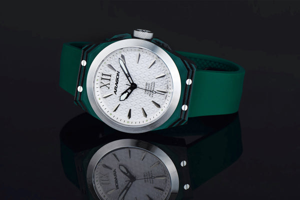DF Carbon Fiber Automatic Sliver Dial, Green Case | Silver Dial
