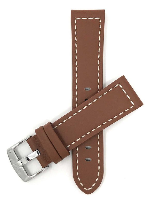 Bandini 24mm Tan Italian Leather Watch Band - Racer - White Stitch -  Padded 24mm / Tan / Silver Buckle |  Dial