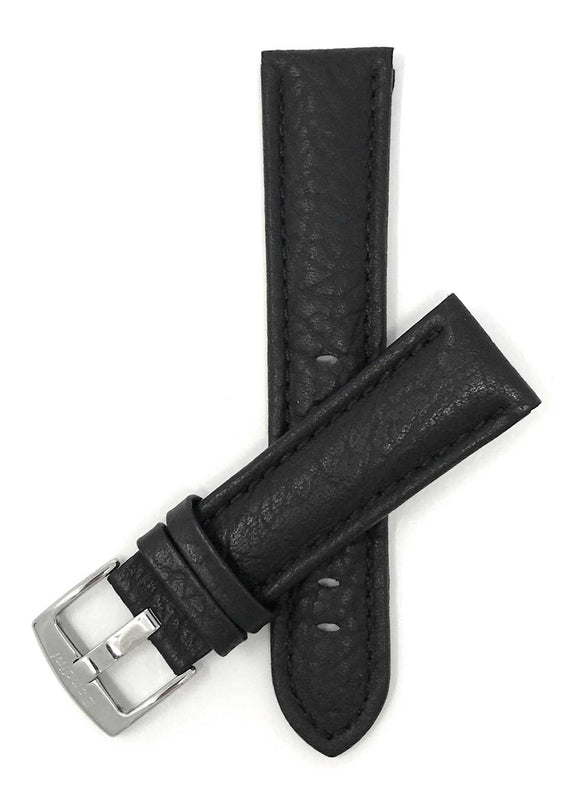 Bandini 24mm Extra long - Black Leather Watch Band - Buffalo Pattern - Padded 24mm Extra long / Black / Silver Buckle |  Dial