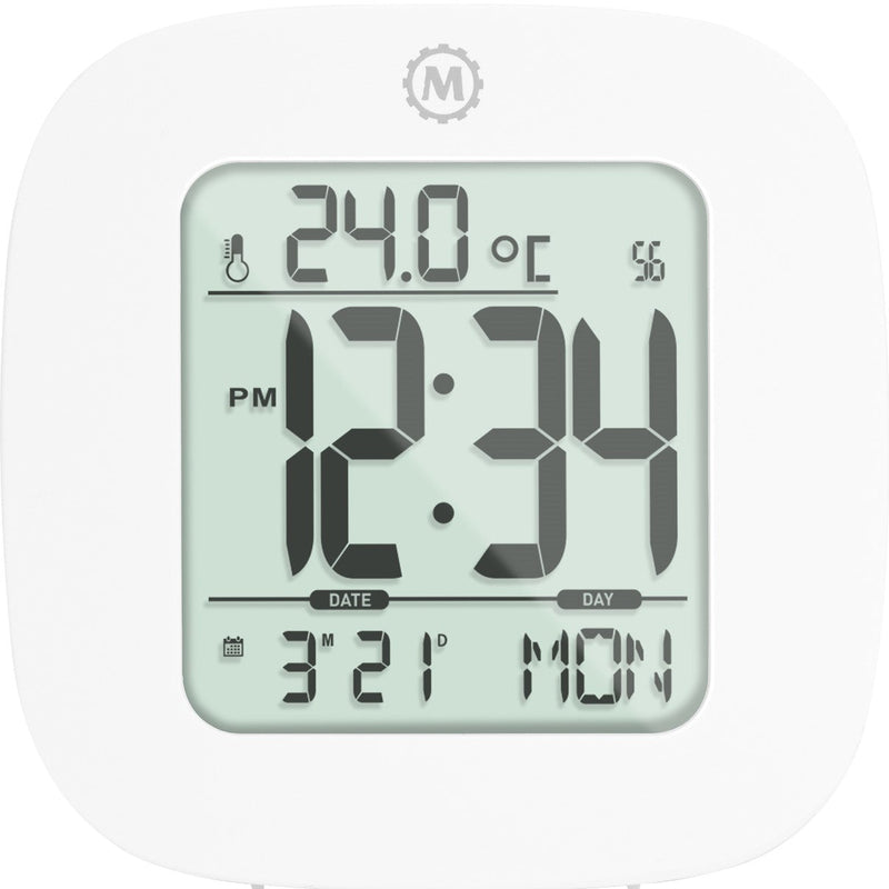 Compact Alarm Clock with Temperature and Date Clock, LCD, Alarm, Mini, White (25/50)
