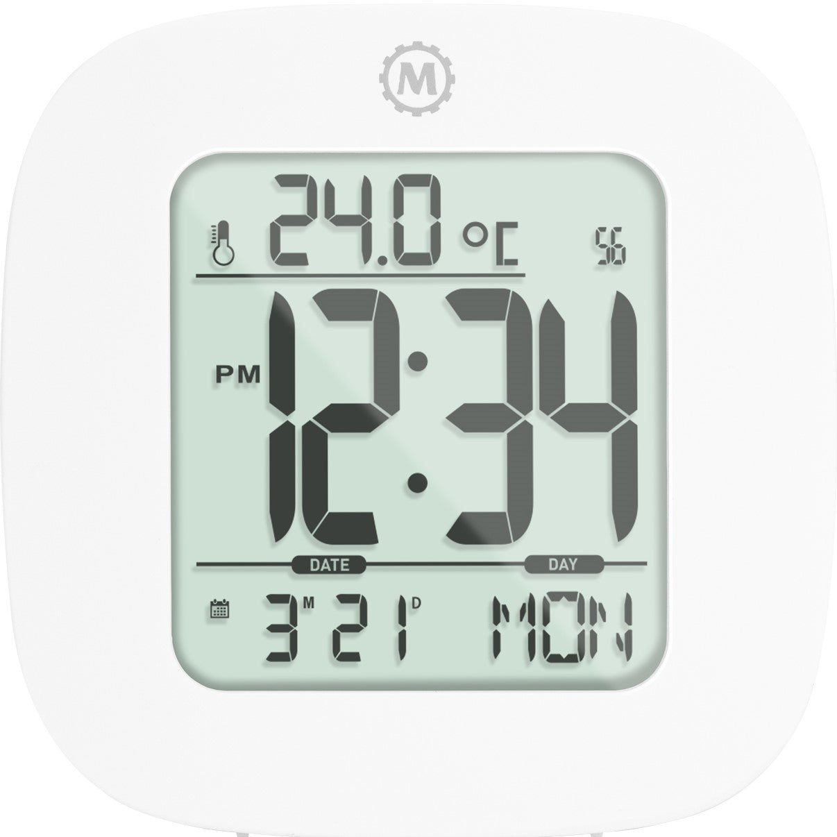 Compact Alarm Clock with Temperature and Date Clock, LCD, Alarm, Mini, White (25/50)