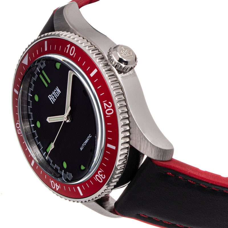 Elijah Automatic Watch W/Date Black/Red | Black Dial