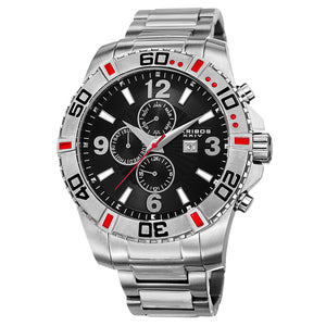 Men's 'Grandiose' Multifunction Watch - 3 Subdials Month, Day, & GMT and Date Window on Heavy Stainless Steel Bracelet Watch - AK671 Silver