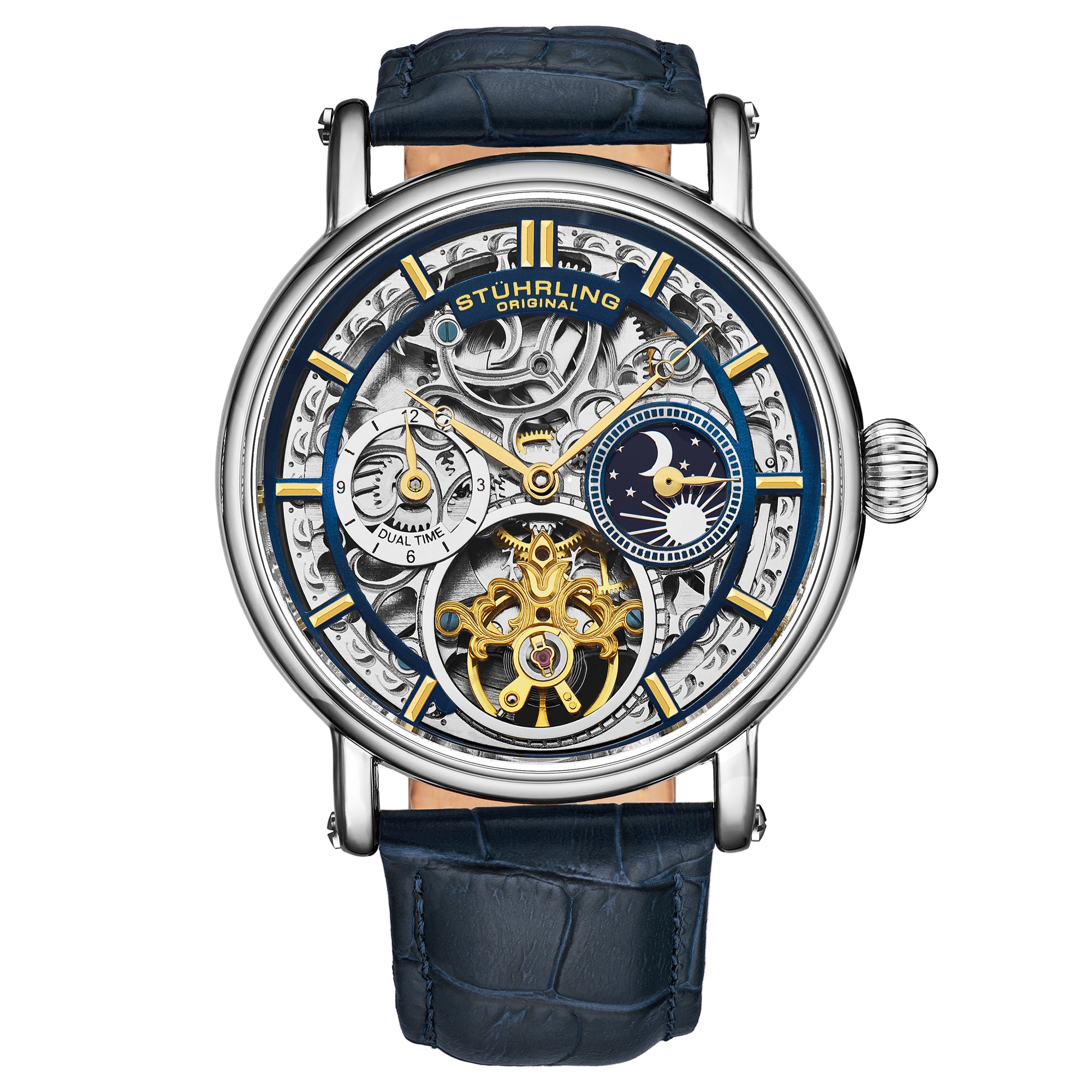 Legacy Silver case/Leather strap/ Brass Dial | Blue Dial