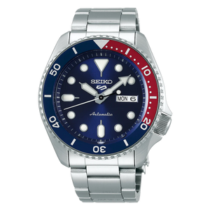 5 Sports SKX - Unidirectional Bezel Blue Red-Bezel / Blue Dial / Steel Bracelet Blue Dial