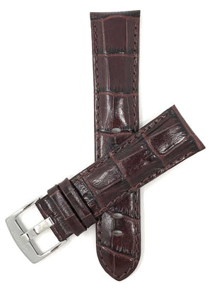 508 | 22mm Brown Leather Watch Band - Alligator Pattern, Semi-Padded 22mm / Brown / Silver Buckle |  Dial