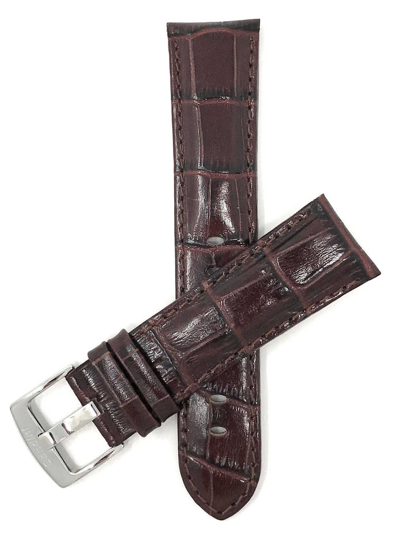 508 | 22mm Brown Leather Watch Band - Alligator Pattern, Semi-Padded 22mm / Brown / Silver Buckle |  Dial
