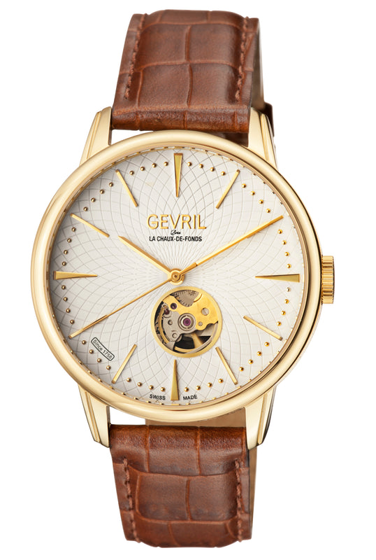 Mulberry Gevril Men's Automatic Watch from the Mulberry Collection, Genuine Brown Italian Strap | White Dial