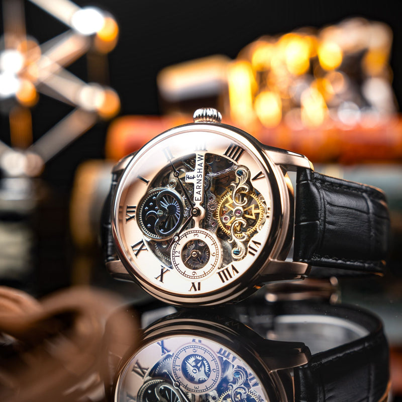 Longitude Automatic Skeleton Rose Gold / Black Leather | Rose Gold Dial