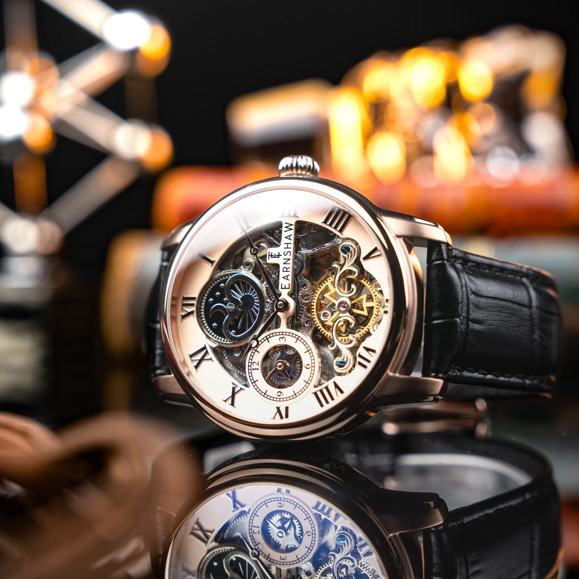 Longitude Automatic Skeleton Rose Gold / Black Leather | Rose Gold Dial
