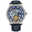 Legacy Automatic 43mm Skeleton Silver Case/ Blue Leather Strap | Blue Dial
