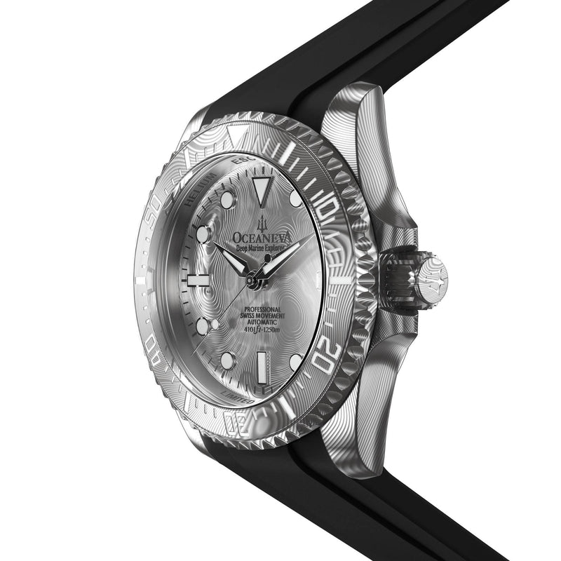 Damascus Swiss Automatic SW200 Deep Marine Explorer II Damascus/Silver Damascus Dial/Black Strap | Silver Dial