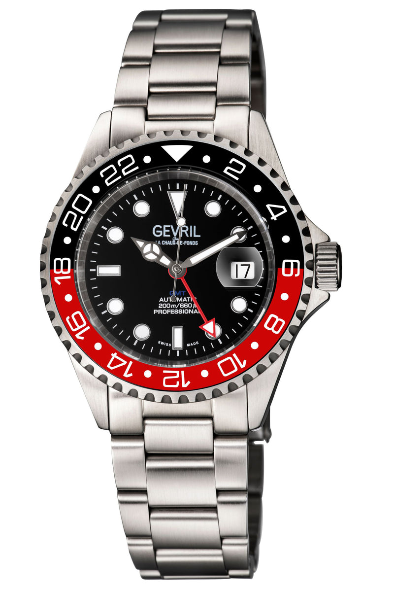 Wall Street GMT Swiss Made SW330 GMT Swiss Automatic Diver's watch black/red | Black Dial